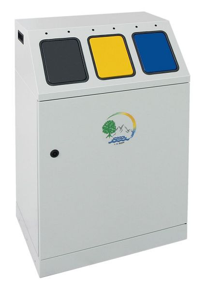 Tri des déchets contondants triplex, RAL 7035/RAL 7016,RAL 1003, RAL 5010, conteneur intérieur galvanisé, 3x30 litres, 635-075-0-2-300