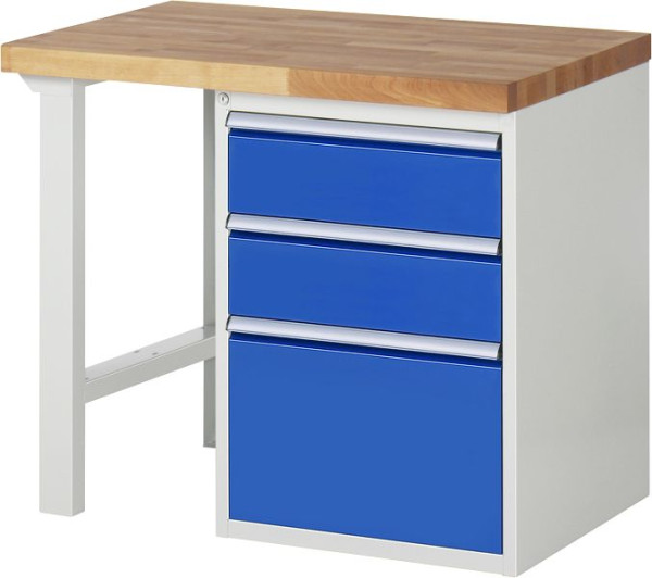 Etabli RAU série 7000 - modèle 7503-1, L1000 x P700 x H890 mm, base système L1000 x P650 x H850 mm, avec 3 tiroirs, 03-7507A1-107B4M.11
