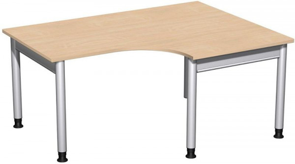 Bureau PC geramöbel droit, réglable en hauteur, 1600x1200x680-820, hêtre/argent, N-657319-BS
