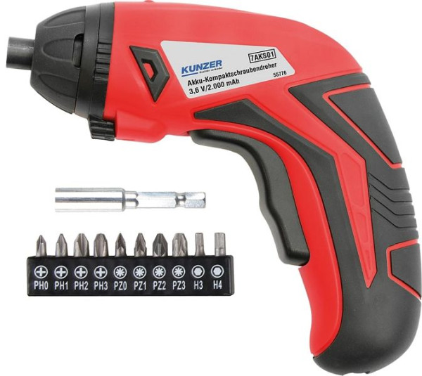Tournevis compact sans fil Kunzer 1/4" - 3,6V/2000 mAh, 3Nm, 7AKS01