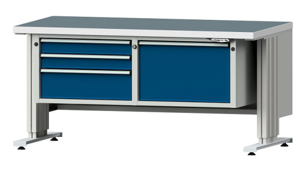 ANKE établi table de travail LIFT avec base, large, modèle 802 VL, 1500 x 800 x 740-1140 mm, RAL 7035/5010, UBP 40 mm, 405.507