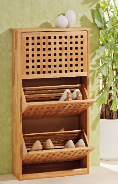 Étagère à chaussures Metra, 3 abattants, design grille, bois de noyer, 10024