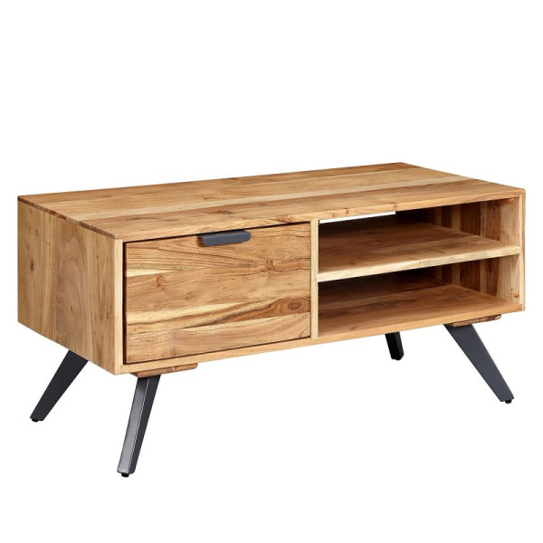 Wohnling table basse 95x45x45 cm table de salon en acacia rectangulaire en bois massif, table en bois avec espace de rangement, table de canapé avec tiroir, WL6.154