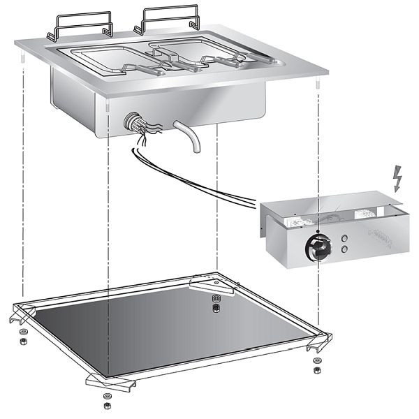 Cuiseur à pâtes encastrable Gastro-Inox, 60cm avec boîte de connexion, 160.553