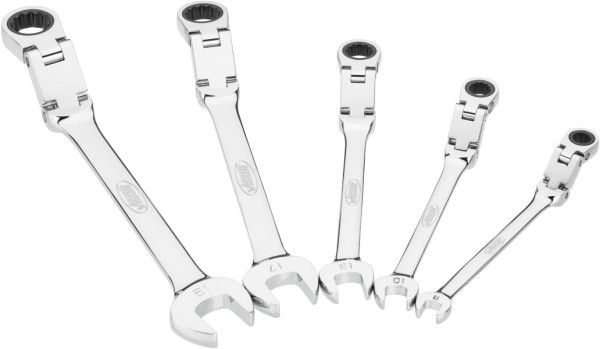 Jeu de clés mixtes à cliquet double articulation VIGOR, profil double six pans extérieur, profil six pans extérieur, nombre d'outils : 5, V6752/5
