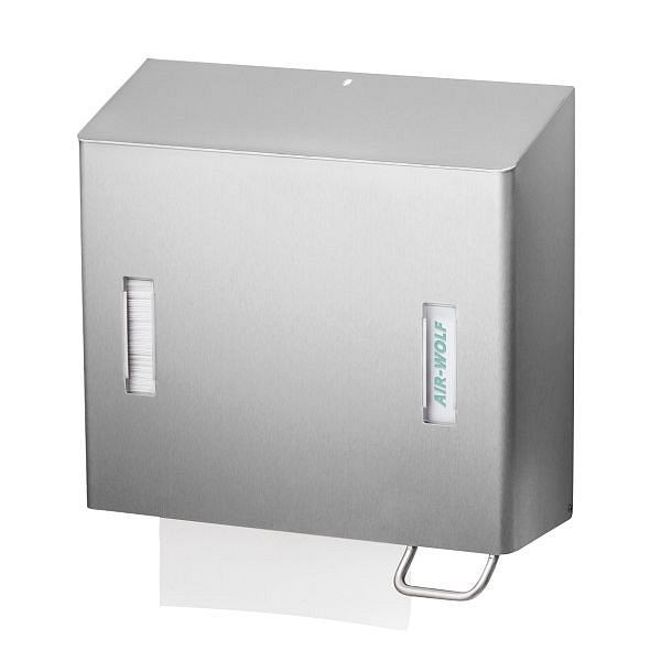 Distributeur de savon mousse et d'essuie-tout Air Wolf, série Omega, H x L x P : 377 x 377 x 163 mm, acier inoxydable revêtu, 29-072