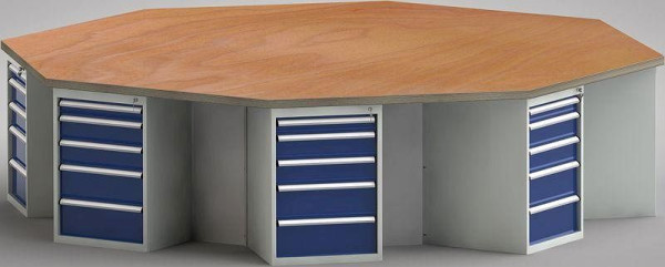 Etabli KLW PROFI de forme octogonale (version ERGO) avec plateau multiplex en hêtre de forme octogonale 3259 x 3259 x 45 mm L x l x P, WP670E-1350M45-E8005