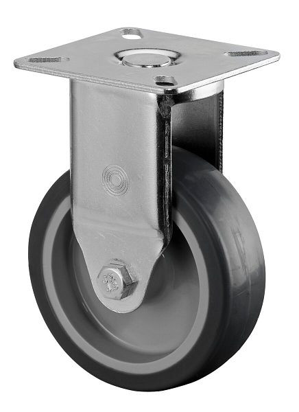 Rouleau d'appareil BS rollers, plateau, largeur de roue 25 mm, roue Ø 75 mm, capacité de charge 60 kg, bande de roulement en caoutchouc gris, roulement lisse, lot de 8, A310.A80.075