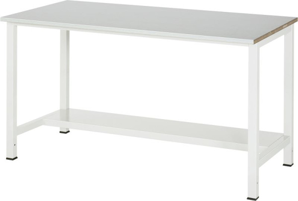 Table de travail RAU série 900, L1500 x P800 x H825 mm, plan de travail recouvert de tôle d'acier inoxydable, épaisseur 25 mm, avec étagère en bas, profondeur 320 mm, 03-900-3-ES25-15.12