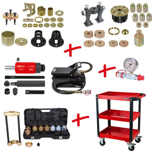 KS Tools Kit de montage et démontage universel de roulement de roue avec chariot de service, 110 pièces, 440.3110