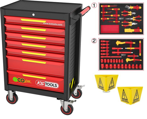 Chariot d'atelier KS Tools ECOline avec 42 outils isolés pour véhicules hybrides et électriques, 117.6144