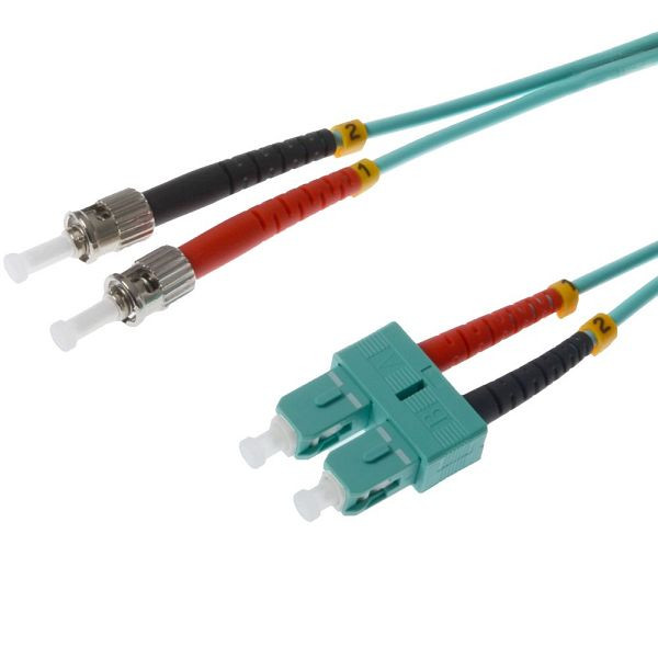 Câble patch fibre optique Helos SC/ST Duplex50/125µm OM3 aqua 10.0m, 126419