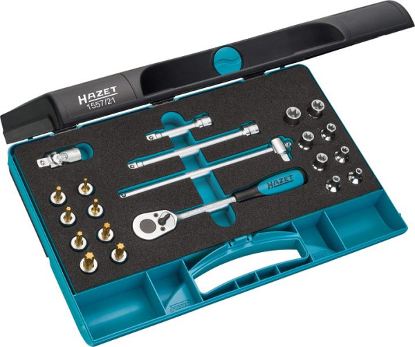Jeu d'outils Hazet TORX®, carré creux 10 mm (3/8 pouce), profil TORX® extérieur, profil TORX® intérieur, nombre d'outils : 21, 1557/21