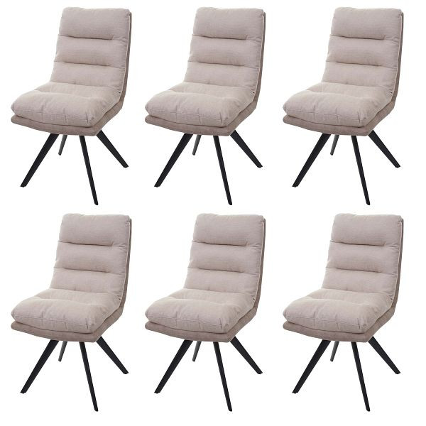 Mendler HWC-G66 ensemble de 6 chaises de salle à manger, chaises de cuisine, tissu/textile à positionnement automatique pivotant, crème, 6x89715