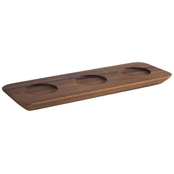 Planche de service APS -NARROW-, 31 x 11 cm, hauteur : 2 cm, bois d'acacia, avec 3 talons Ø 6 cm, 00878