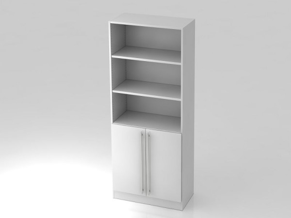 Armoire Hammerbacher 5OH, 2 portes sous le panneau de plinthe, poignée de garde-corps blanc/blanc, 80x42x200,4 cm (LxPxH), V7700/W/W/RE