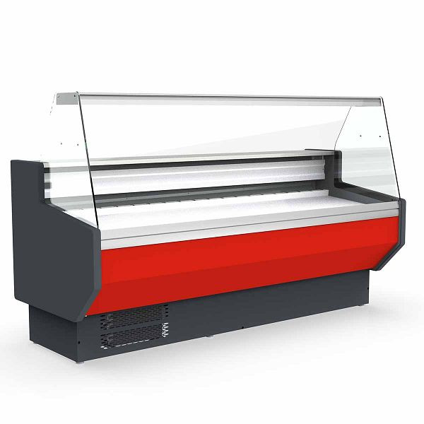 Vaiotec TOPLINE comptoir réfrigéré 250 - façade droite en verre "rouge", 246,5x80x123,5 cm, 10751