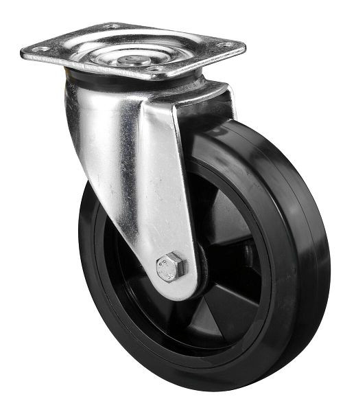 Roulette robuste BS Wheels, largeur de roue 50 mm, roue Ø 200 mm, capacité de charge 350 kg, bandages élastiques noirs, corps de roue en plastique, roulement à rouleaux, L600.B60.200