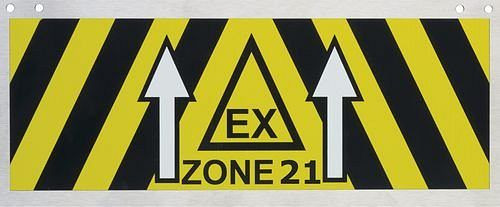 DENIOS Plaque d'identification de zone Ex en acier inoxydable, 270 x 110 mm, zone Ex 21, 217915