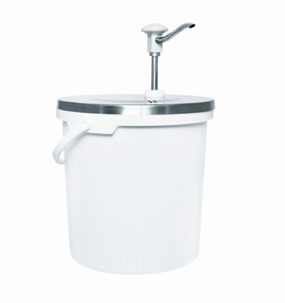 Distributeur doseur à bouton-poussoir / distributeur de sauce Schneider avec récipient PP 10L, blanc, 152395