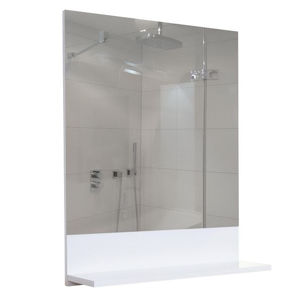 Miroir mural Mendler avec étagère HWC-B19, miroir de salle de bain, brillant 75x60cm, blanc, 57616