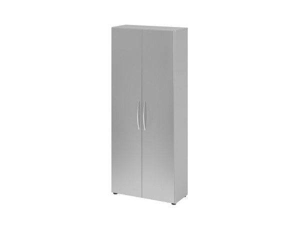 Armoire Hammerbacher 4100 BM, 5 OH, couleur du corps : gris / couleur de la façade : argent, 80 x 34,6 x 188 cm (LxPxH), angle d'ouverture 110°, poignée courbée BM, V4100/5/S/BM