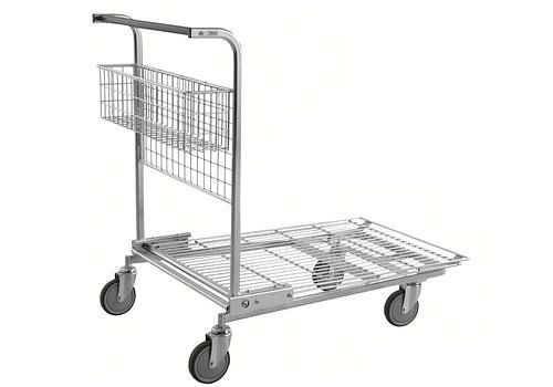 Chariot de transport universel Kongamek KM avec fond grillagé et panier latéral, galvanisé, roues TPE, 269103