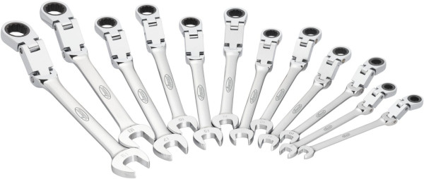 Jeu de clés mixtes à cliquet double articulation VIGOR, profil double six pans extérieur, profil six pans extérieurs, nombre d'outils : 12, V6752/12