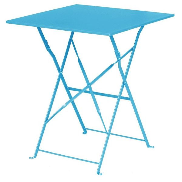 Table de patio carrée pliante Bolero acier bleu azur 60cm, GK985