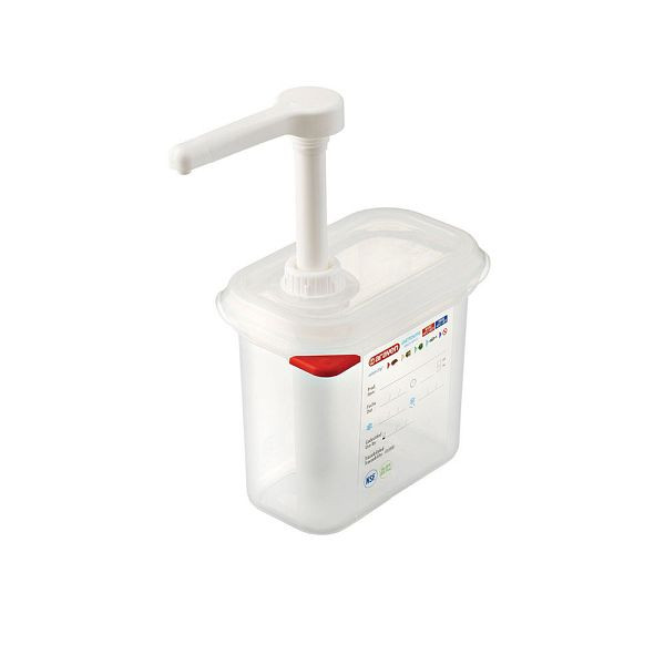 Distributeur à pompe Araven GN 1/9 en polypropylène, capacité 1,5 L, GN1619190