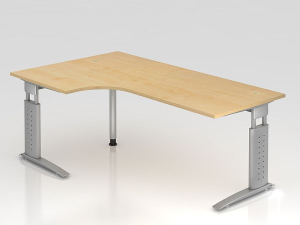 Table d'angle Hammerbacher pied C 200x120cm 90° érable/argent, forme d'angle 90°, peut être montée à gauche ou à droite, hauteur de travail 68-86 cm, VUS82/3/S