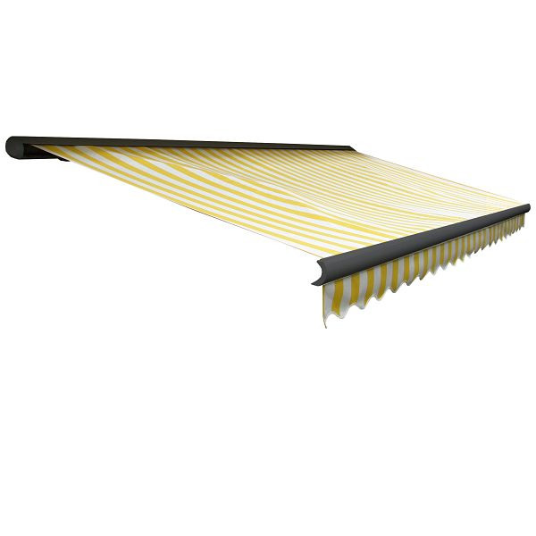 Store à cassette électrique Mendler T122, cantonnière cassette complète 4x3m, polyester jaune/blanc, anthracite, 58263+34295+58310+34300