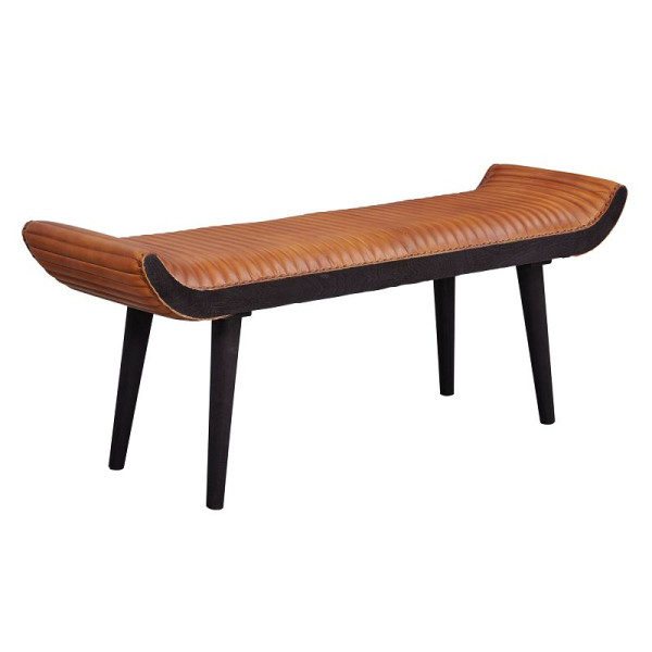 Wohnling Banc en Cuir Véritable/Bois Massif Marron 125x51x38 cm Moderne, WL6.014