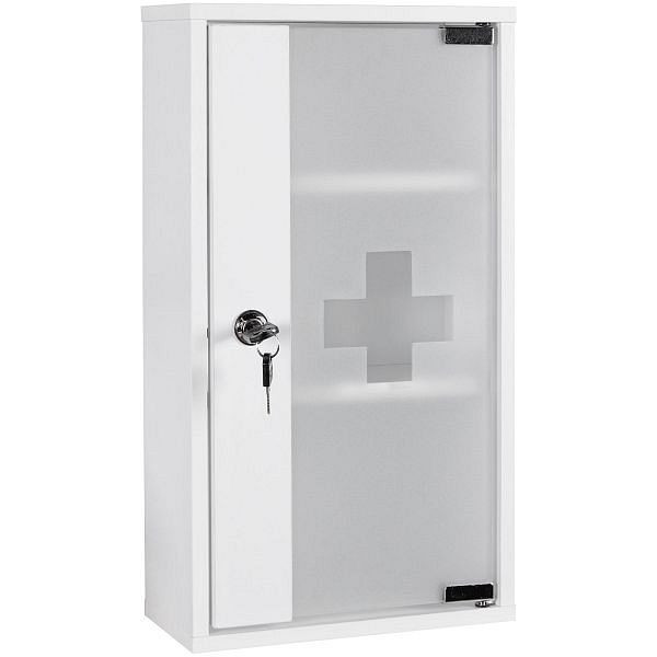Wohnling armoire à pharmacie ELLA bois blanc 26 x 48 x 12 cm verrouillable avec 3 compartiments, WL1.346