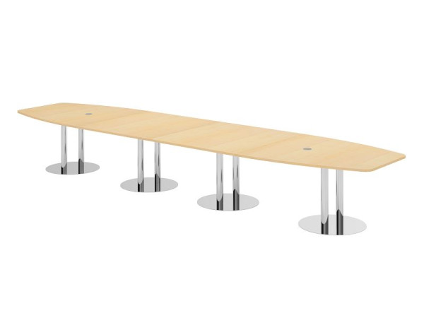 Table de conférence Hammerbacher KT52S, 520 x 130 cm, plateau : érable, épaisseur 25 mm, avec quatre pieds colonnes chromés, 7,6/70 cm, hauteur de travail 74 cm, VKT52S/3/C