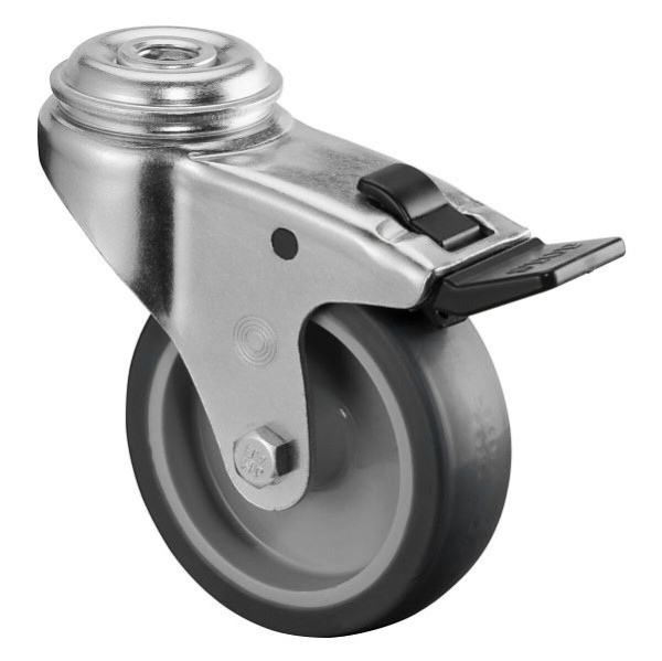BS Castors Roulette d'appareil avec frein, largeur 25 mm, Ø75 mm, jusqu'à 60 kg, bande de roulement en caoutchouc gris, palier lisse, lot de 8, A321.A80.075