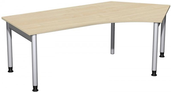 bureau geramöbel 135° droite réglable en hauteur, 2166x1130x680-820, érable/argent, N-657316-AS