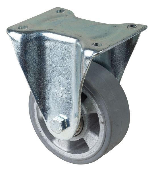 Roulette robuste BS Wheels, roulette fixe, largeur de roue 50 mm, Ø roue 125 mm, capacité de charge 220 kg, bandages élastiques gris, aluminium, roulements à billes, L610.B83.125