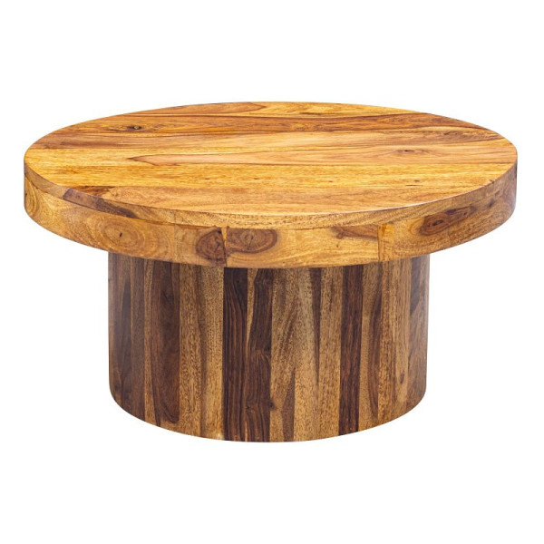 Table basse Wohnling 60x30x60 cm en bois de Sesham massif, ronde, marron, WL5.963
