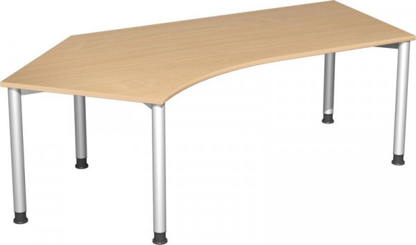 bureau geramöbel 135° gauche réglable en hauteur, 2166x1130x680-800, hêtre/argent, S-555315-BS
