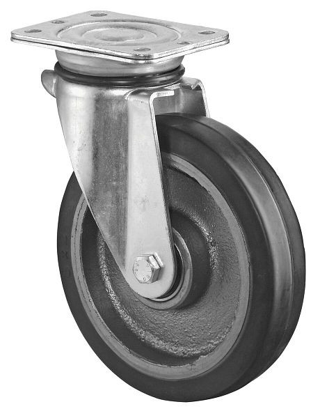 Roulette robuste BS Wheels, largeur de roue 50 mm, Ø roue 200 mm, capacité de charge 450 kg, bandages élastiques noirs, corps de roue coulé, roulements à billes, N100.B81.202
