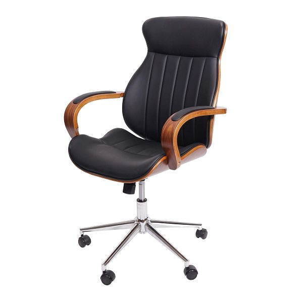 Chaise de bureau Mendler HWC-H39, chaise de bureau chaise pivotante, chaise de direction, imitation cuir aspect noyer courbé, noir, 73333
