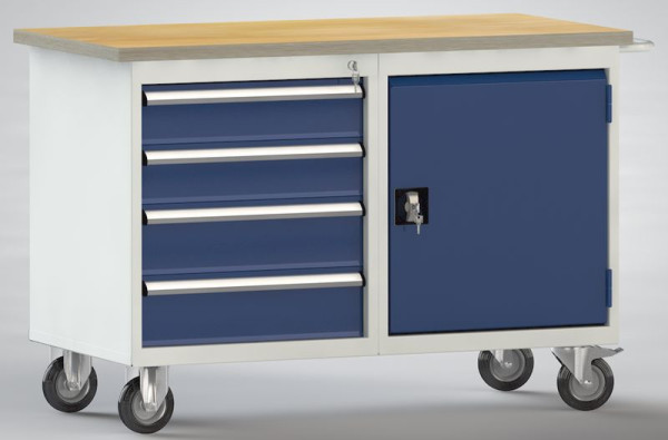 Etabli professionnel KLW - 1200 x 700 x 840 mm L x P x H, avec plan de travail multiplex en hêtre 1200 x 700 x 30 mm, WP834N-1200M30-E7035