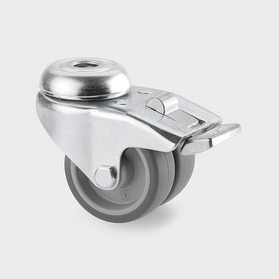 Roulette pivotante TENTE-ROLLEN avec frein, roue Ø 50 mm, capacité de charge 70 kg, hauteur totale 69 mm, avec trou de vis, 2975PJO050P30-11