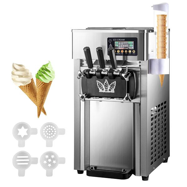 VEVOR – Machine à glace molle commerciale de bureau, 16-18 l/h, 50 Hz, 220 V, en acier inoxydable, BJLJA168TSR50HZ01V2
