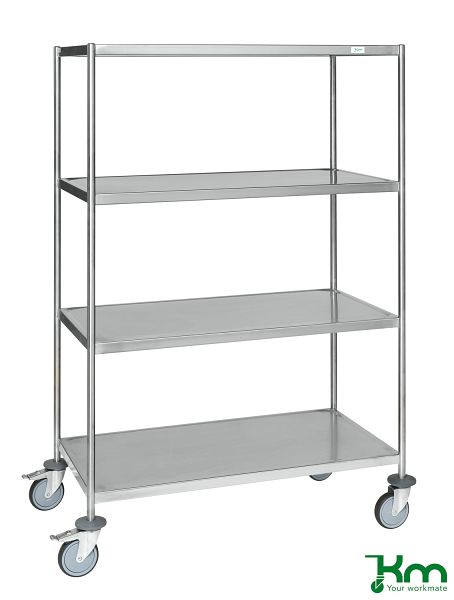 Chariot en acier inoxydable Kongamek avec 4 étagères et sans poignées C3, 18/8, 875 x 575 x 1650 mm, KM60356MRU-2