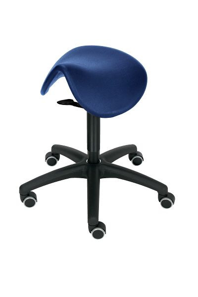 Siège de selle Lotz, siège en cuir artificiel, bleu atoll, réglage de l'inclinaison du siège, hauteur du siège 490 - 680 mm, base en plastique, roulettes, 3580.19-08