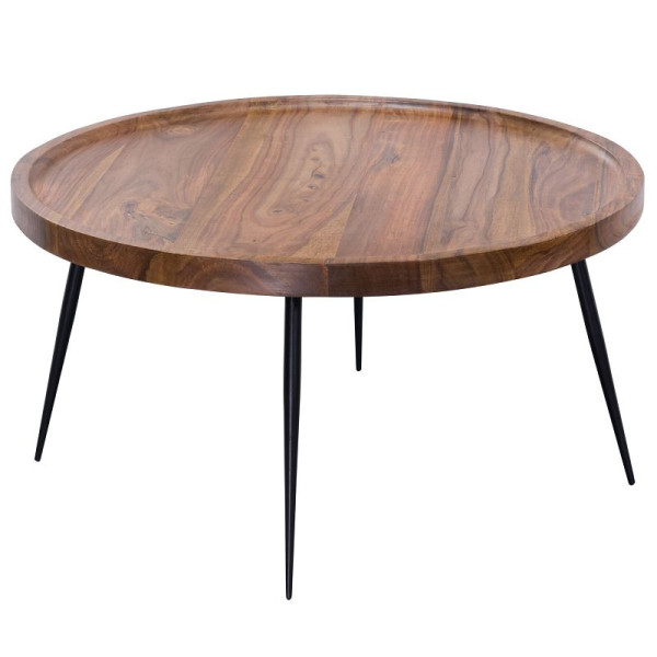 Table basse Wohnling 75x39x75 cm bois massif Sheesham / métal, WL5.678