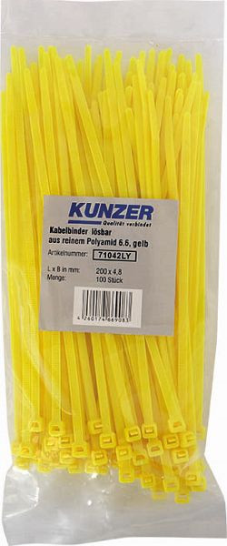 Colliers de serrage Kunzer 200 x 4,8 jaunes (100 pièces) détachables, 71042LY