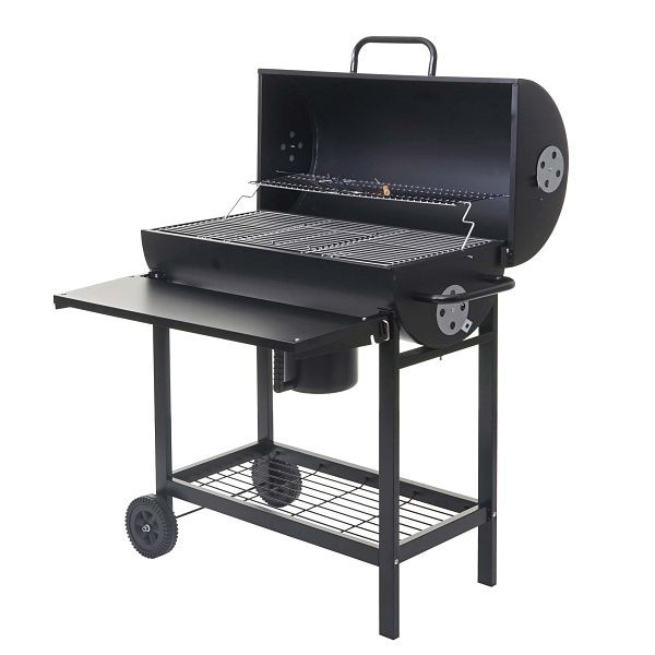 Chariot de barbecue Mendler HWC-F70, support de gril à charbon de bois gril de jardin avec étagère de couvercle, acier 103x93x70cm noir, 70351